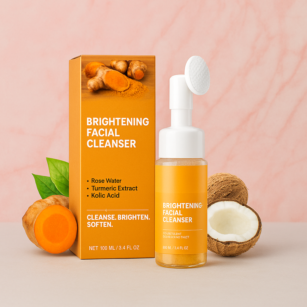 Turmeric Foaming Facial Cleanser bottle on white background
