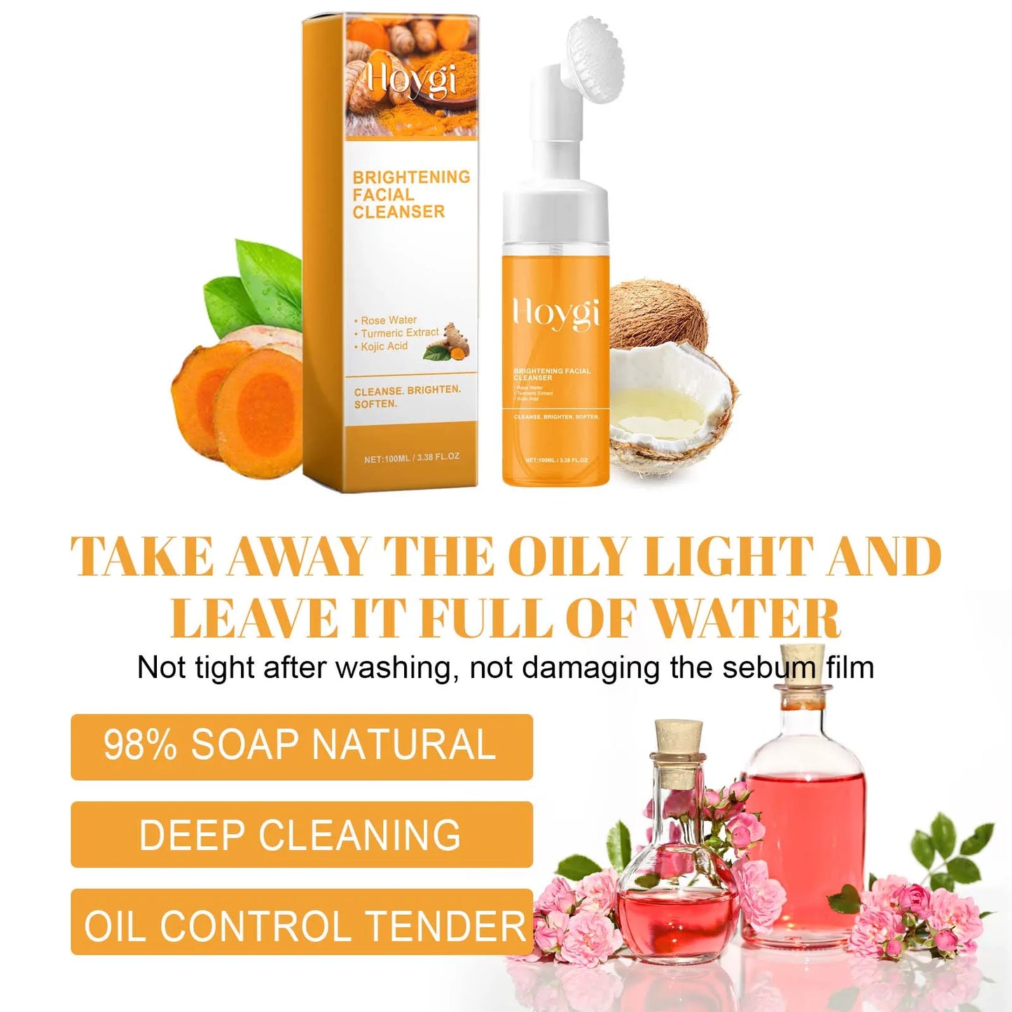 Limpiador facial espumoso de cúrcuma Hoygi™: limpieza profunda, piel radiante y limpia