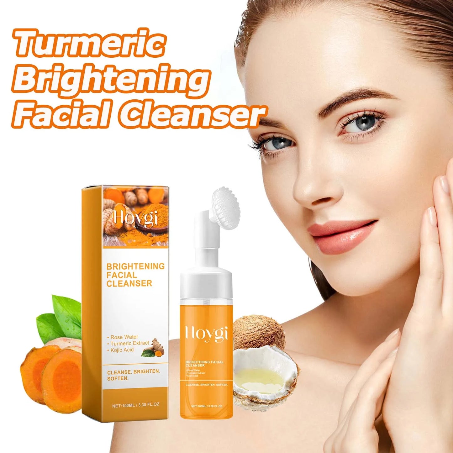 Limpiador facial espumoso de cúrcuma Hoygi™: limpieza profunda, piel radiante y limpia